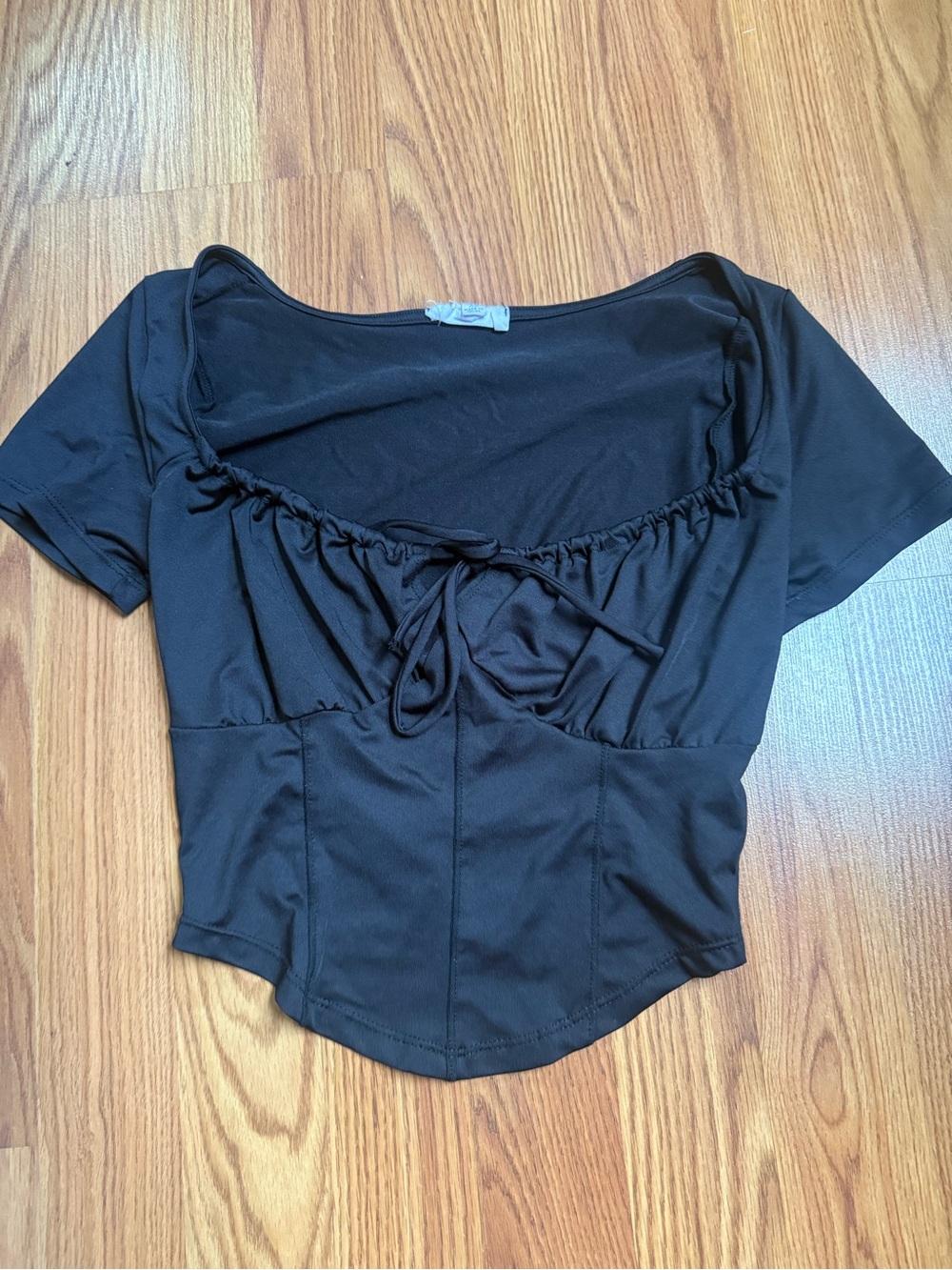 Black Short Sleeve Ruched Front Women's Top